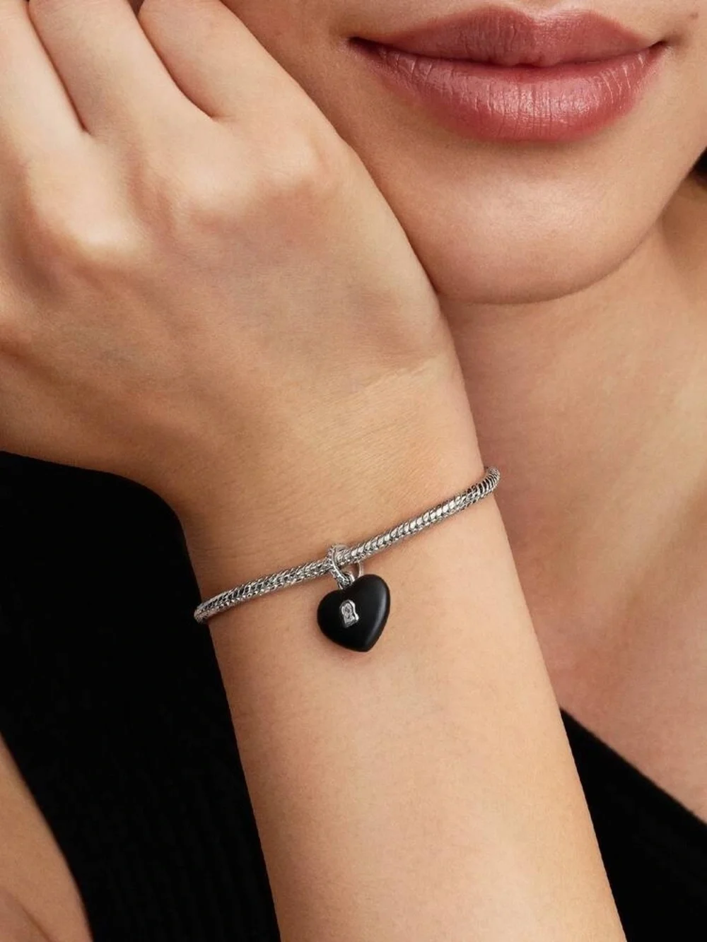 Pandora Matte Black Ceramic Heart Padlock Dangle Charm